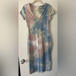 Tie-Dye Midi Dress - Body Con- Cap Sleeve -